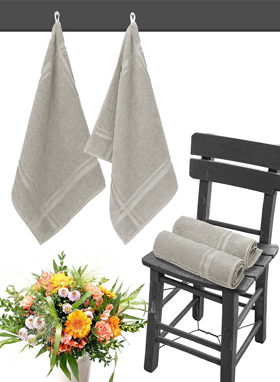 Grau Set London cm, Serie: :: Geschirrtücher - 50x50 Küchentextilien Kiesel, Hände Handtuch Handtücher Abtrocktücher für ::
