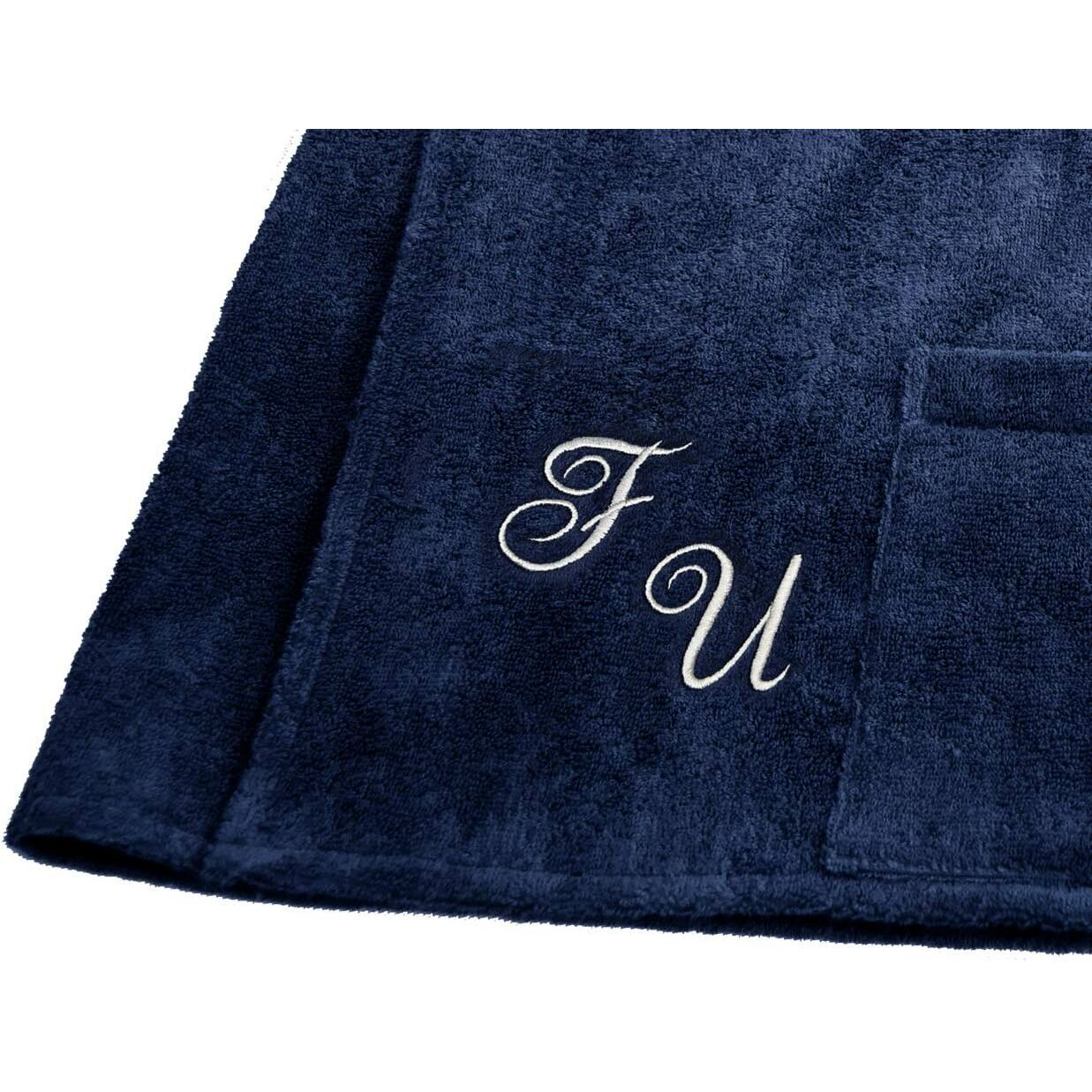 Frottee Saunatuch Herren jeansblau mit Stick Monogramm in weiß Strandrock