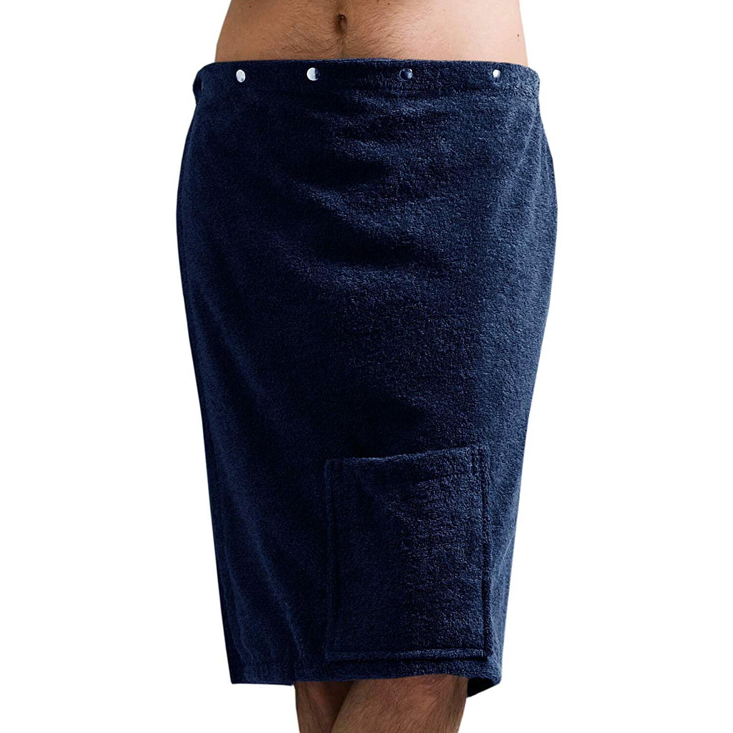 Monogramm Saunatuch Strandrock mit Stick in jeansblau Herren weiß Frottee