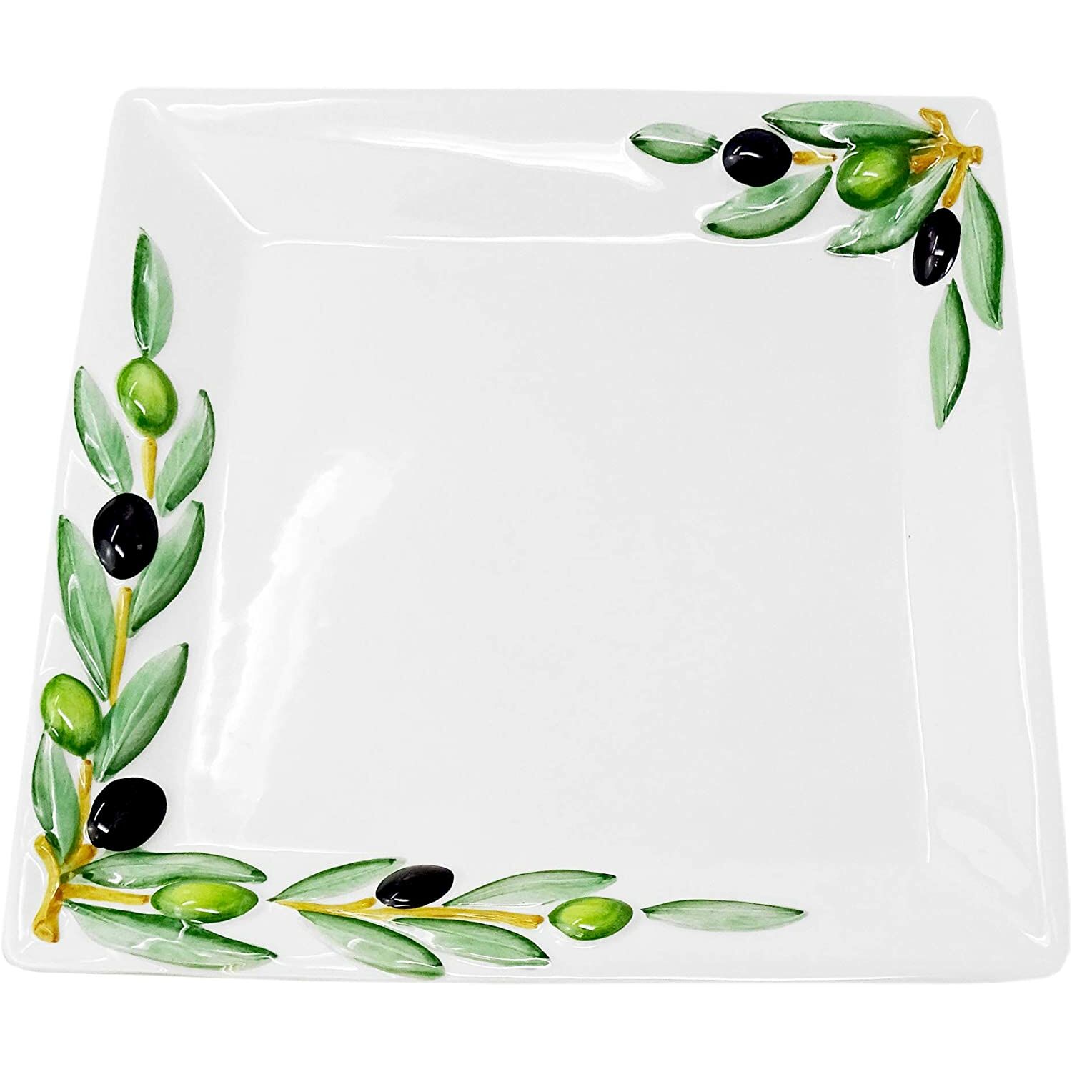 Servierplatte Keramik Servierteller im 27 27 Obststeller cm Anrichteplatte eckig italienische Olivendesign x