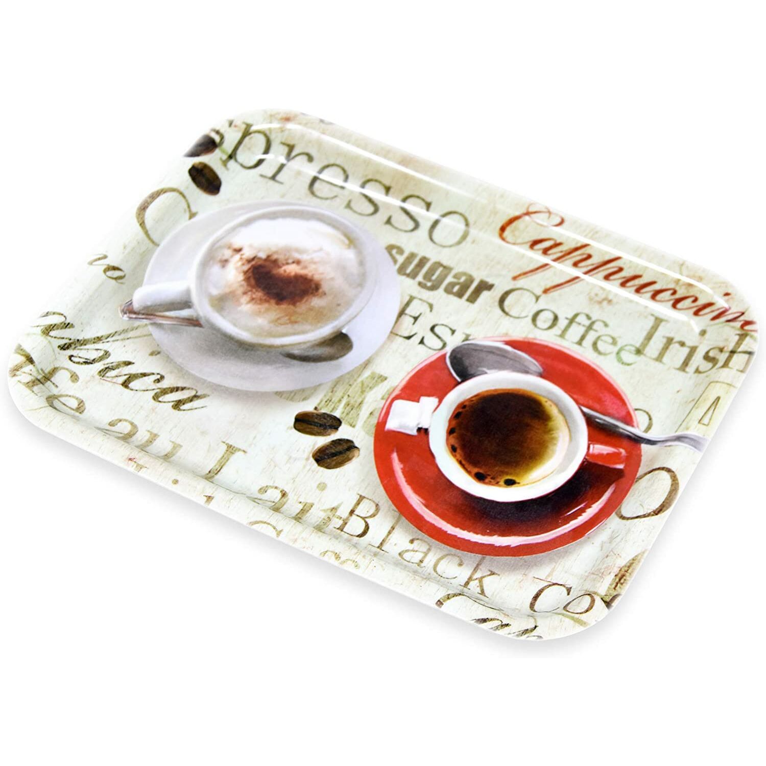 Tabletts :: Melamin Frühstückstablett 31x23 cm, Eckiges Kaffeetablett  Klein, Langlebiges Partytablett, Druck: Espresso