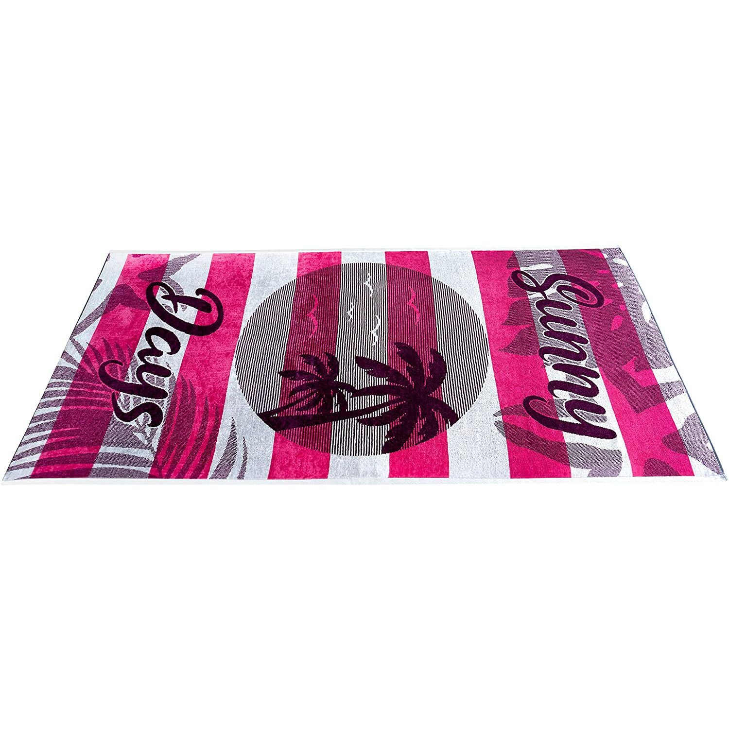 Handtücher :: Strandtuch Las Palmas, Velours Badetuch Pink Weiß gestreift,  Duschtuch 90x180 cm