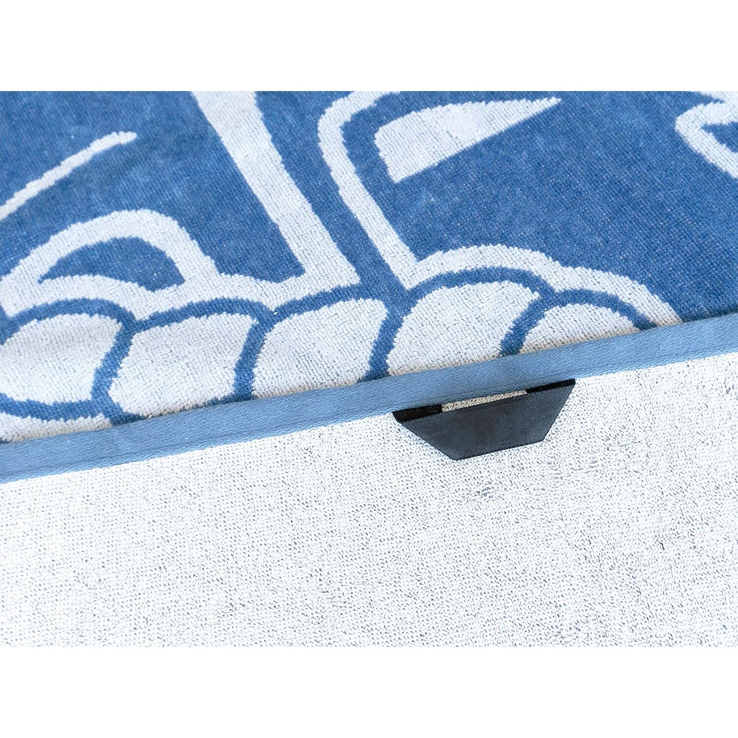 Handtücher :: Velours Strandtuch Athen, Blau Liegetuch Badehandtuch 90x180 mit gestreift Anker, Weiß cm