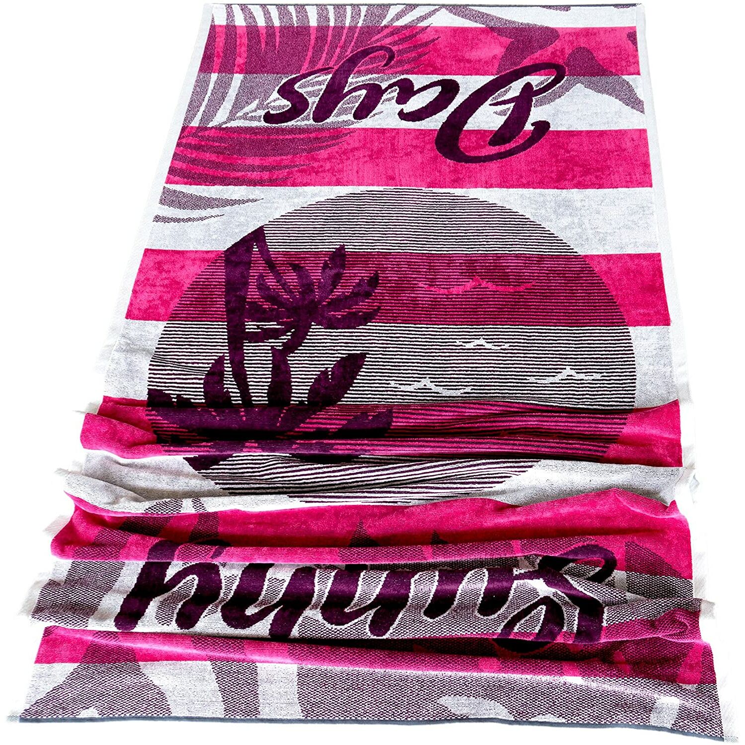 Handtücher :: Strandtuch Las Palmas, Velours Badetuch Pink Weiß gestreift,  Duschtuch 90x180 cm | Strandtücher